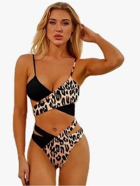 👙NWOT Leopard Print and Black Women's Swimwear Size XL 👙